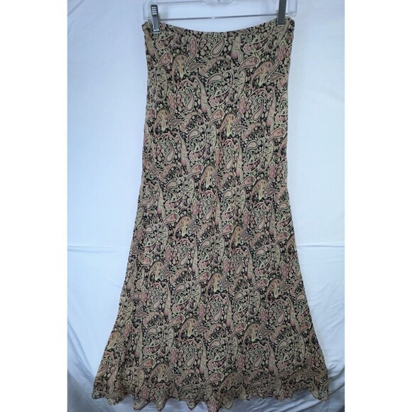 Ann Taylor Dresses & Skirts - Ann Taylor 100% Silk Maxi Skirt Black Pink Tan Paisley Lined Petite Size 6 Boho